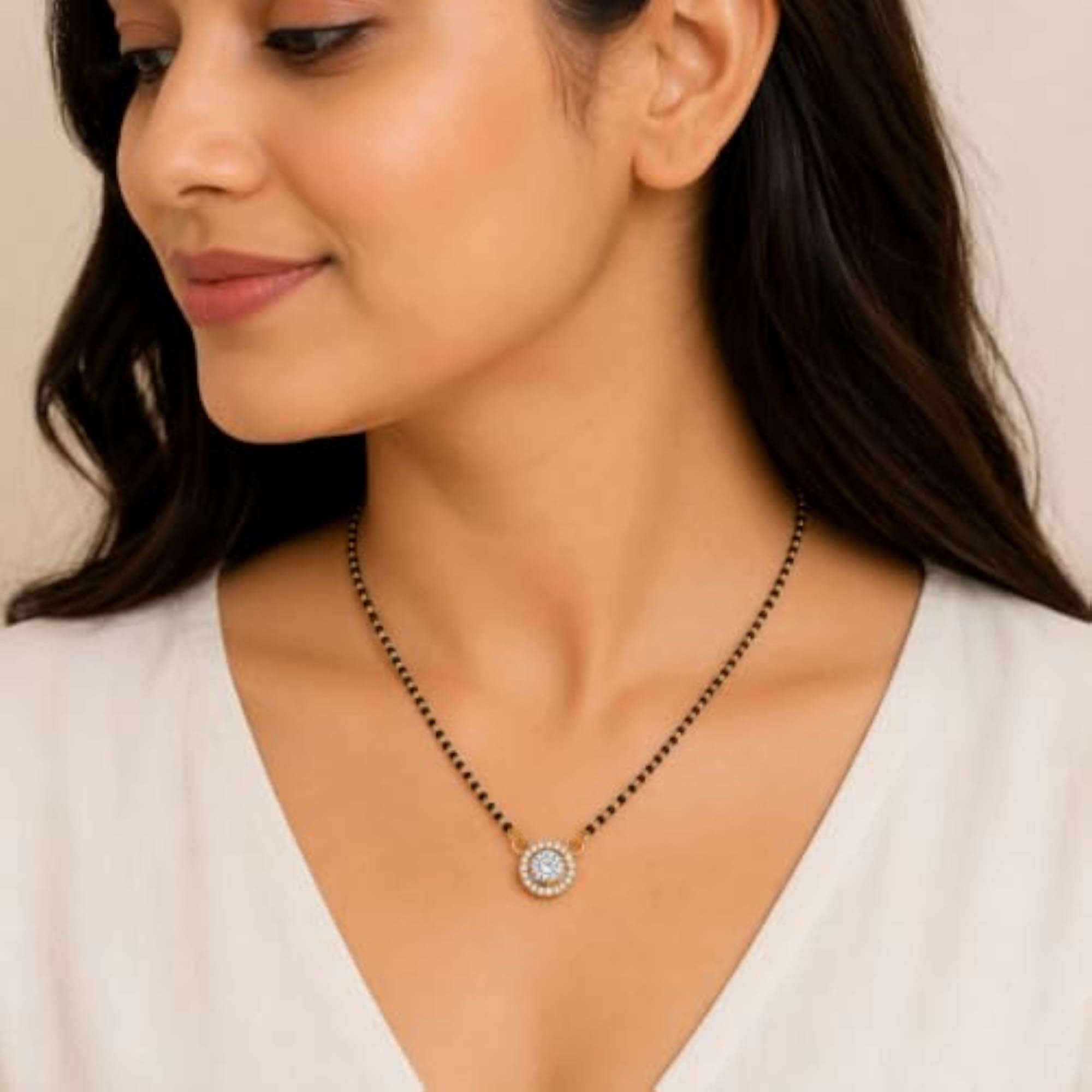 Round Solitaire Diamond Mangalsutra for Women